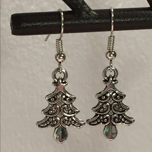 4/$15 ~ Silver Christmas tree earrings